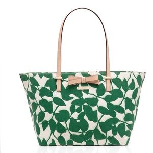 VGUC Kate Spade South Poplar Street Francis Green Leaves Tote storybook lining